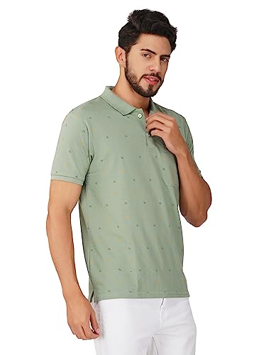 Image of PRORIDERS Half Sleeve Cotton Blend Regular Fit Men's Polo with Snap Button and Floral Print for Casual wear T-Shirt