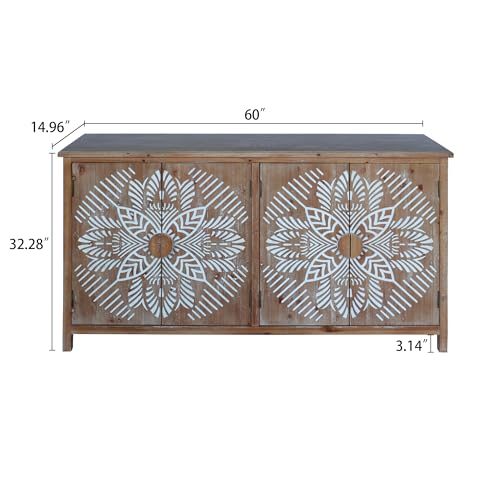Image of DAPHOHAVEN Carved Wood Sideboard Cabinet - Entry Way Accent Cabinet with Doors, Side Buffet & Storage for Living Room