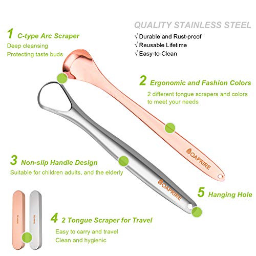 Tongue Scraper Cleaner - OAPRIRE 4 Pack Stainless Steel Tongue Scraper with 2 Travel Handy Case for Healthy Oral Care and Adults Kids, Easy to Use, Help Fight Bad Breath - Rose Gold & Silver