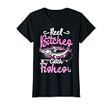 Womens Reel Bitches Catch Fishes Womens Funny Fly Fishing Pink Fish T-Shirt