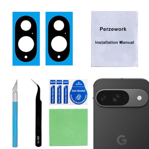 Perzework 2 Set Back Rear Camera Lens Glass Replacement for Google Pixel 9 with pre-Installed Adhesive and Reparing Toolkit