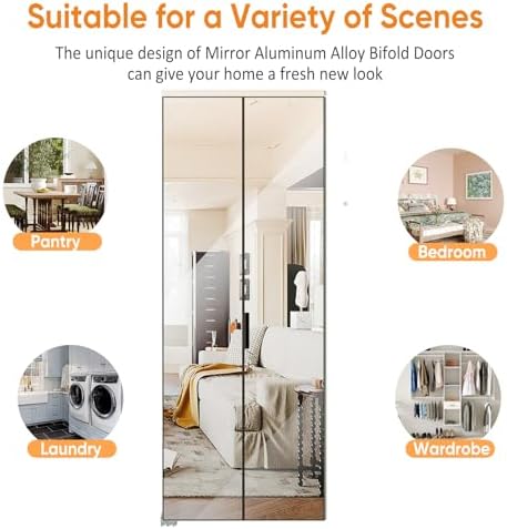 SOLRIG Bifold Doors, Mirrored Closet Door Panel with Complete Hardware - 2
