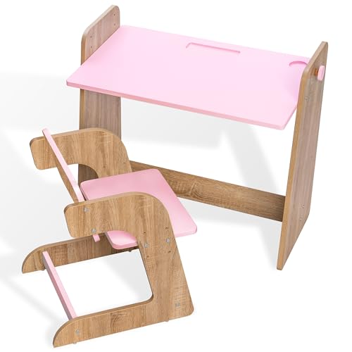 Image of Alex Daisy Texas Height Adjustable Kids Study Table & Chair Set | Non-Toxic Safe Material | Soft Coated Premium Finish | Engineered Wood Kids Study Desk (Pink)