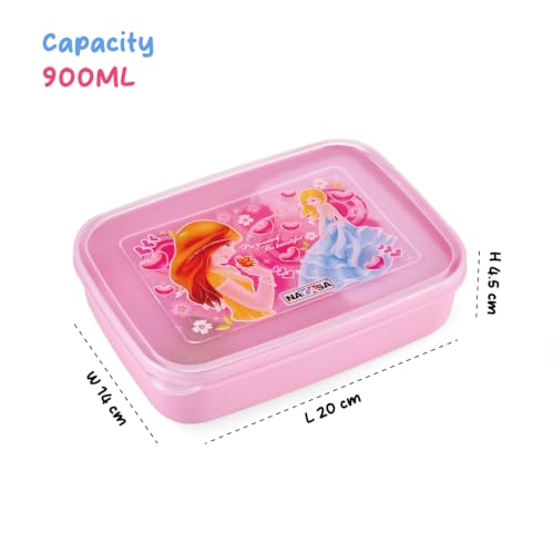 Image of Nayasa Ninja 2 Compartment BPA-Free Plastic Lunch Box for Kids Girls | Barbie Print | Leak Proof Push Lock | Pink