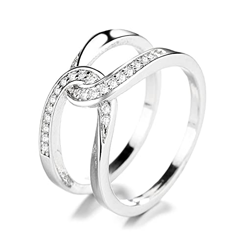 Mnyixsi Fashion Unique CZ Personalize Intertwined Rope Twist Knot Ring, Eternity Clear Pave Cubic Zirconia Infinity Band Ring for Women, Cross Cubic Zirconia Wedding Geometry Jewelry Size 93