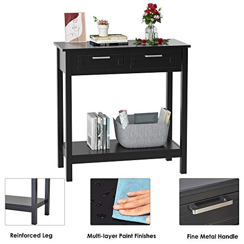 Kealive Console Table with Drawers, Tall Entryway Table with 2-Tier Storage Shelf, Sofa Entry Table for Hallway Living Room Bedroom,31.5 x 13.9 x 32.1 inches, Wood, Modern Black