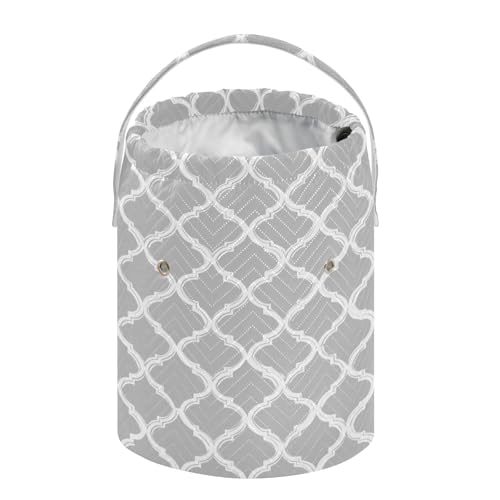 Image of ElliTarr Crochet Bag Yarn Bag with Handle Portable Knitting Project Bag Travel Yarn Storage Organizer Holder Case Silver Minimalist Quatrefoil