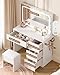 LIVELYGLOW Makeup Vanity Desk Set, White, 35.4“W x 15.7