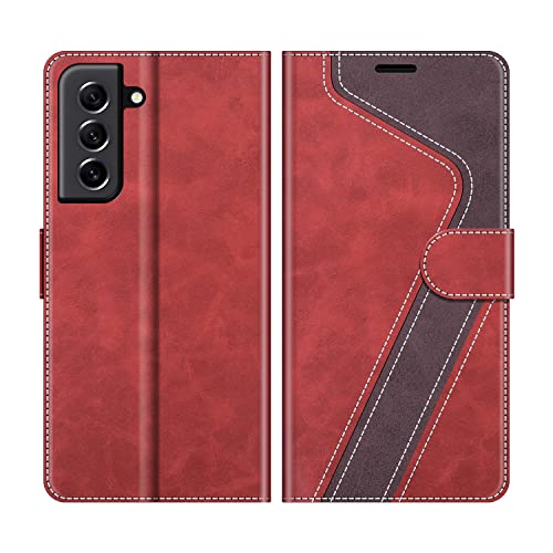 MOBESV Coque pour Samsung Galaxy S21 FE 5G, Housse en Cuir Galaxy S21 FE 5G, Étui Téléphone Samsung S21 FE 5G Magnétique Etui Housse pour Samsung Galaxy S21 FE 5G, Élégant Rouge Cover