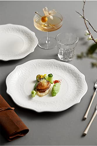 Soujoy Set Of 6 Porcelain Dinner Plate, 10.5'' White Dinner Dish, Embossed Printing Dinnerware Plate For Dinner, Restaurant, Family Party And Kitchen, Microwave, Oven, Dishwasher Safe #TOP6