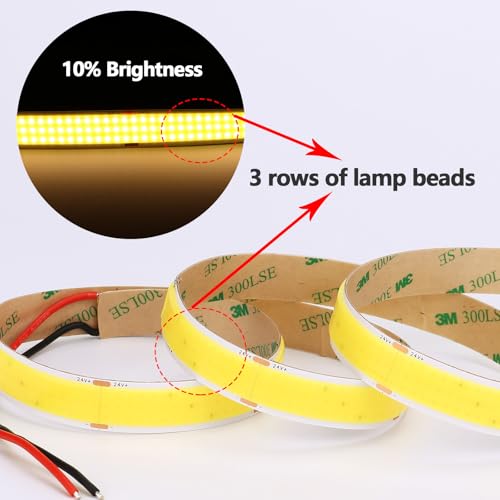 Image of GOMING 24V 15mm Width COB LED Strip Warm White 3000K 16.4ft(5M) 120W | 960LEDs /M 13750lm CRI 93+ Big Luminous Surface IP20 Not Waterproof LED Tape Lights for Home Decor(Power Supply not Included)