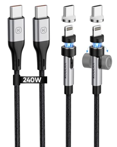Image of Kuulaa 2-in-1 Magnetic Charging Cable 2 Pack (1M+1M), 360° Rotation & 180° Bendable, 240W USB-C PD 3.1 Fast Charger, Compatible with iPhone 17/16/15, MacBook, Samsung, and More
