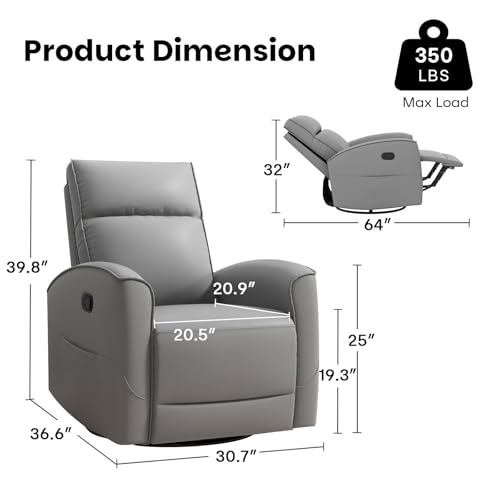 Sillón reclinable giratorio en gris con cuero sintético miniatura 2