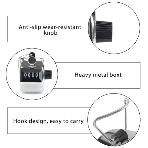 MVOLEGDE Handzähler Counter Klicker Metall, 4-Stellige Zähler Klicker Counter, Personenzähler mit Ring, Ohne Batteriebetrieb Metallgehäuse Zähler, für Personenzähler,Golf,Reihenzähler Stricken