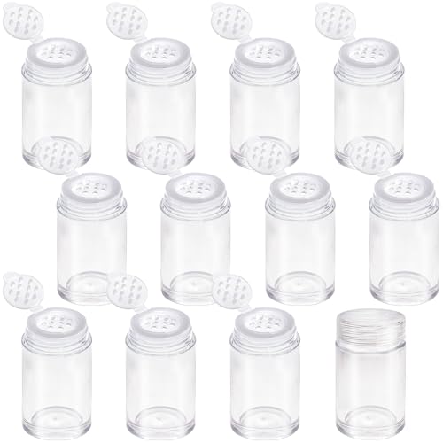 12 Pack Mini Loose Powder Jars with Sifters and Lids, 10ml Clear Empty Cosmetic Containers for Face Powder, Glitter, Eyeshadow, and Travel Samples
