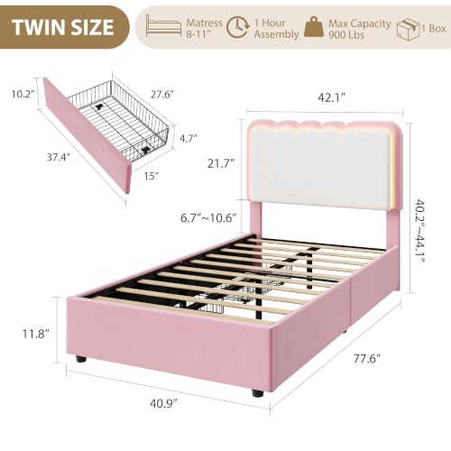 Image of Garvee Irregular Wave LED 2-Drawer Soft Upholstered Bed, Soft Padding
