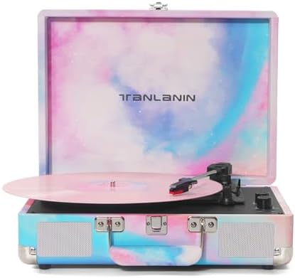 Watercolor Vinyl Record Player with Treble & Bass Control, Vintag...