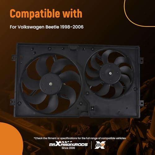 Image of maXpeedingrods Radiator Condenser Cooling Fan Assembly for Volkswagen Beetle 1998-2006, 1C0121206A 1C0121206B 620-773