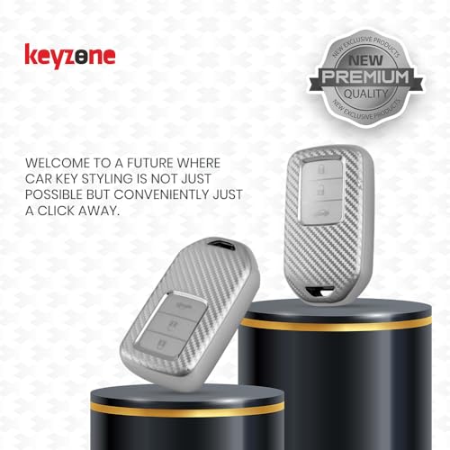 Image of keyzone Silverstar TPU Key Cover with Keychain Compatible for Honda Cars, Compatible with City, Elevate, Civic, Jazz, Brio, Amaze, CR-V, WR-V, BR-V, Mobilio 3 button smart key (Silver)