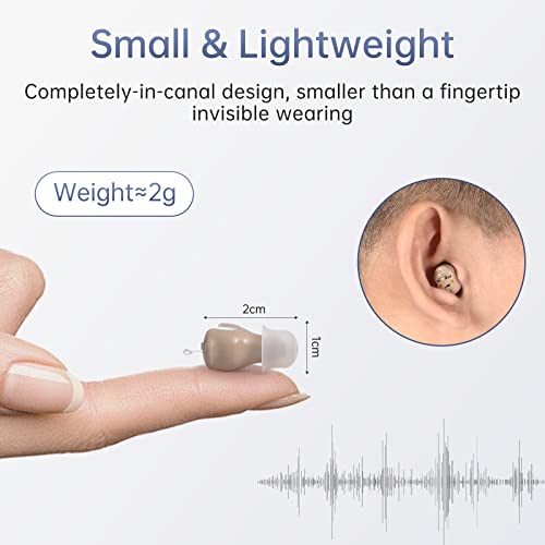 Mini Hearing Aids For Seniors Rechargeable, Invisible In-Ear Hearing Amplifiers With Noise Cancelling For Adults, Hearing Assist Device With Magnetic Contact Charging Box, 1 Pair, Beige #TOP2
