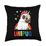Unicorn Pug Gift Funny Dog Lover Rainbow Unipug Party Animal Throw Pillow