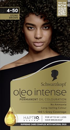 Schwarzkopf Oleo Intense Permanent Oil Colouration 4-50 Stone Brown Ammonia Free Hair Dye 100% Grey Coverage Intense Long-lasting Colour Supreme Care Complex with Natural Oils