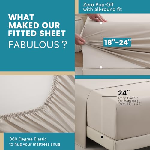 Bedlifes King Sheet Set, Extra Deep Pocket 18-24 Inches,1000Thread Count 100% Egyptian Cotton, Soft and Breathable Sateen 4-Piece,Linen