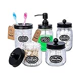 Mason Jar Bathroom Accessories Set 5 Pcs-Bathroom Sets Includes Foaming Mason Jar Soap Dispenser,...