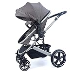 Pixini Neyla Kombi Kinderwagen mit Stoffwanne/Buggy/Wickeltasche/Getränkehalter/Regenplane/Mückennetz/Wickelauflage (3in1 Set mit Babyschale grau/braun)