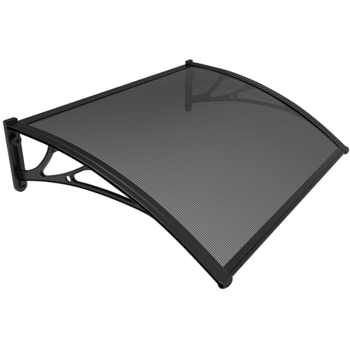 VOUNOT® Vordach für Haustür 120 x 80 cm, Überdachung Haustür aus Aluminium und Polycarbonat, Pultbogenvordach, Pultvordach, Anthrazit