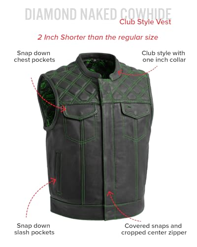 First Mfg Co Upside Leather Motorcycle Vest for Men Riding Club Biker Men Vest w/Concealed Carry Pocket, Snap, Zip Closure3