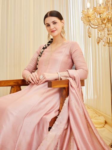 Image of MOKOSH Women's Silk Embroidery Anarkali Kurta Pant with Dupatta | Anarkali Kurta Set |Ethnic Kurta Set for Women |Floral Kurta 7 Colour Options Available |3 Piece Outfit