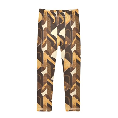 Brown Houndstooth Gold Kids Baby Girls Legging Casual Full Length Activewear Sports