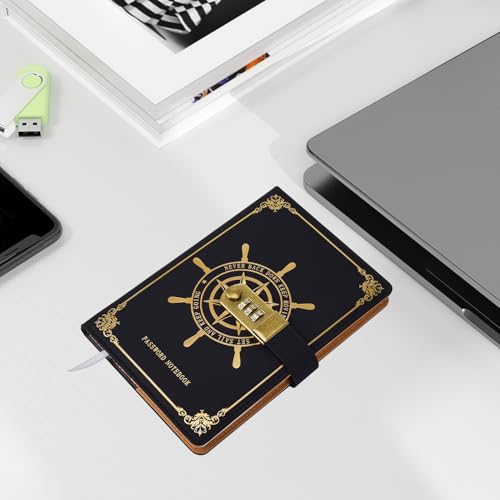 Journal en cuir A5 avec cadenas à combinaison bloc-notes noir - 4