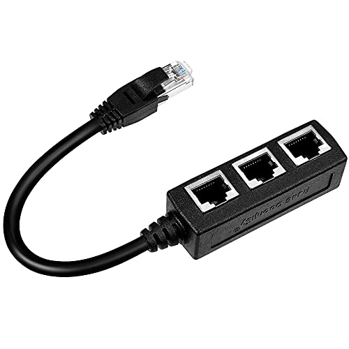 Gezezuee RJ45 Ethernet Cable Splitter Network Adapter,Ethernet Splitter 1 to 3 Cable Adapter Suitable Super Cat5, Cat5e, Cat6, Cat7 LAN Ethernet Socket Connector Adapter lan Splitter, black