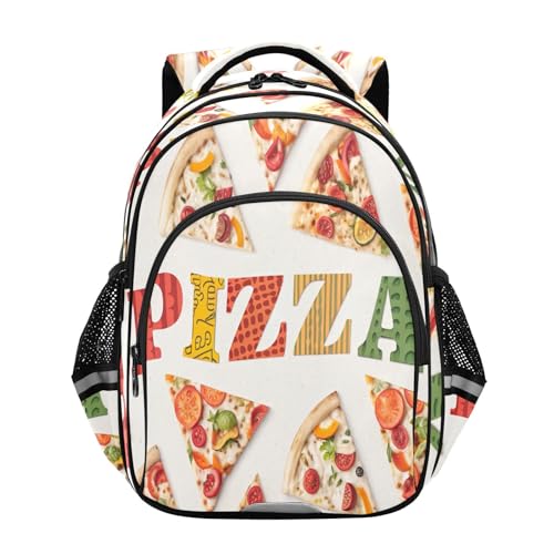 17 Inch Backpack for School Boys Girls, Pizza Letters White Durable School Backpack