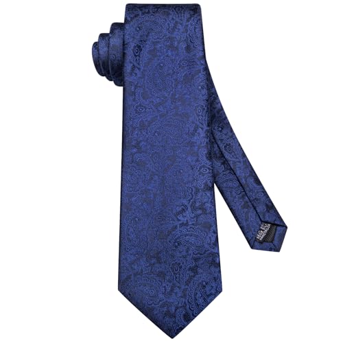 Image of Hi-Tie Silk Ties for Men Plaid Paisley Striped Necktie Pocket Square Cufflinks Set Formal Business