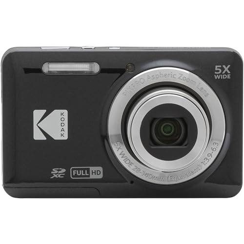 Kodak PIXPRO FZ55 Black 16MP Digital Camera 5X Optical Zoom 28mm Wide Angle 1080P Full HD Video 2.7" LCD Camera + 64GB Card and Reader + Memory Wallet