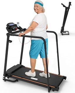 CIIHI Walking Treadmill for Senior - 300 Lbs Capacity Foldable Senior Treadmill with Long Handrails - Home Recovery Fitness Exercise Walking Machine for Elder with Phone & Cup Holder