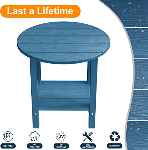 Mximu Round Outdoor Side Table Adirondack Tables 18 Inch Chairside End Tables With Storage Shelf, 2-Tier Plastic Patio Side Table, Weather Resistant For Balcony Backyard Lawn (Navy, 2 Pack) #TOP5