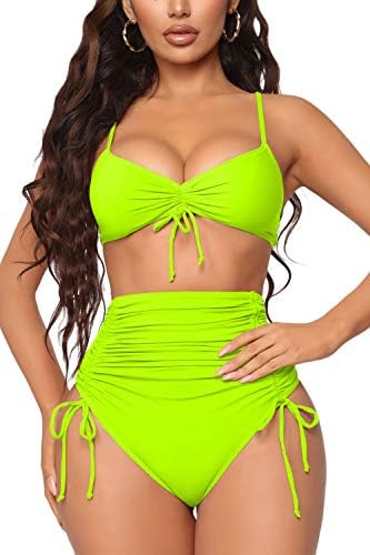 ioiom Womens Sexy High Waisted Two Piece Swimsuit Tummy Control Swimwear ioiom Womens Sexy High Waisted Two Piece Swimsuit Tummy Control Swimwear