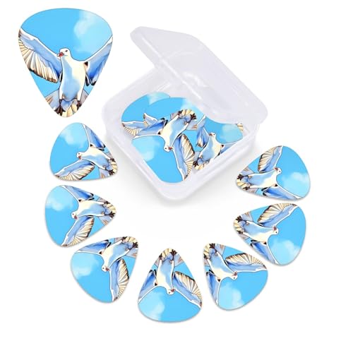 Seagulls in flight Print Guitar Picks 12 Pack Guitar Plectrums with Storage Box Bass Picks For Acoustic Guitar Bass Electric Ukulele Includes 0.46mm, 0.71mm, 0.96mm