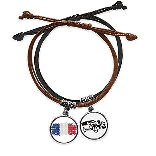 Bracelet en cuir et corde drapeau national avec finitions artisanales