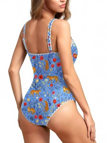 Image of Upopby Women's Vintage Padded Push up One Piece Swimsuits Tummy Control Bathing Suits Plus Size Swimwear