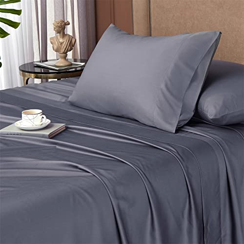 Hyprest Bamboo Cooling Sheets King, Extra Deep Pocket Sheets Fits 18"-24" Thick Mattress, Grey Silky Soft Breathable Lightweight No Sweat Cooling Sheets For Hot Sleepers, Luxury Bamboo Sheets. #TOP5