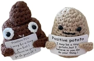 RENKTE Positive Potato, Funny Knitted Crochet Potato Wool Doll Charm with Positivity Affirmation Cards, Emotional Support Plush, Holiday Xmas Gift Office Car Decoration (Positive Potato)