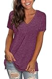 Sipaya Womens T Shirts Deep V Neck Short Sleeve Simple Basic Tops Summer Tees Fuchsia XL