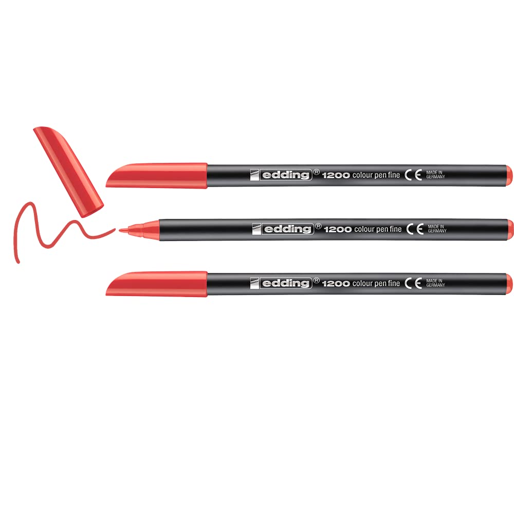edding Edding 1200 - Rotuladores (1 mm, 3 unidades), color rojo