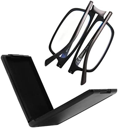 SKYOAK Unbreakable Evolved Folding Reading Glasses For Women Men Blue Light Blocking Anti UV Eyestrain Foldable Portable Compact Readers with Flat Hard Case Pocket Computer glasses 2.0 BLACK