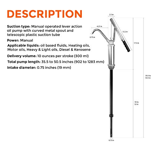 Tera Pump Steel Lever-Action Drum Pumps - 10 Oz Per Stroke (Telescopic) #TOP1